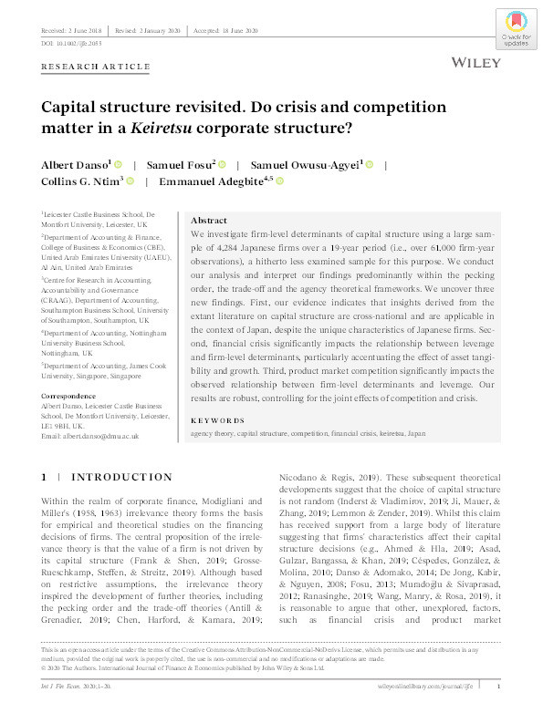 Capital structure revisited. Do crisis and competition matter in a Keiretsu corporate structure? Thumbnail