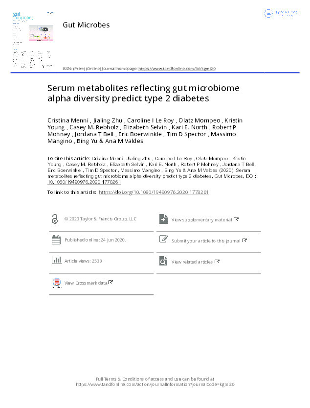 Serum metabolites reflecting gut microbiome alpha diversity predict type 2 diabetes Thumbnail