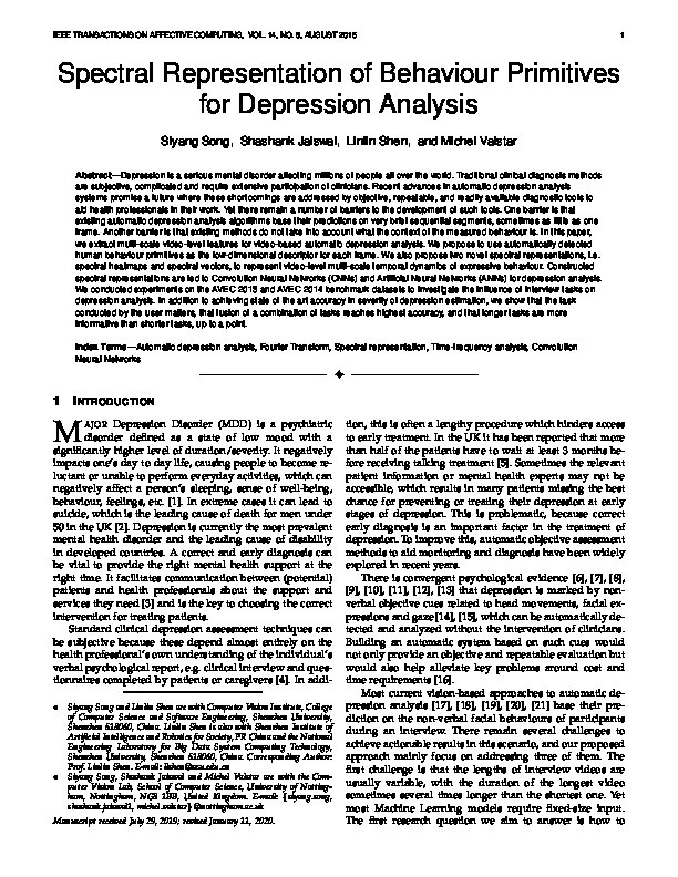 Spectral Representation of Behaviour Primitives for Depression Analysis Thumbnail