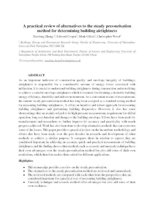 A practical review of alternatives to the steady pressurisation method for determining building airtightness Thumbnail