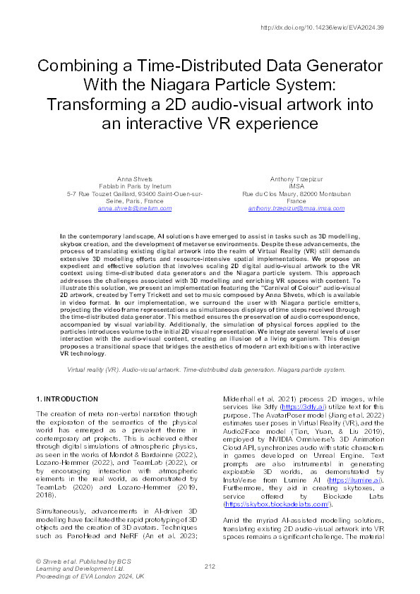 Combining a Time-Distributed Data Generator with the Niagara Particle System: Transforming 2D Audio-Visual Artwork into Interactive VR Experience. Thumbnail