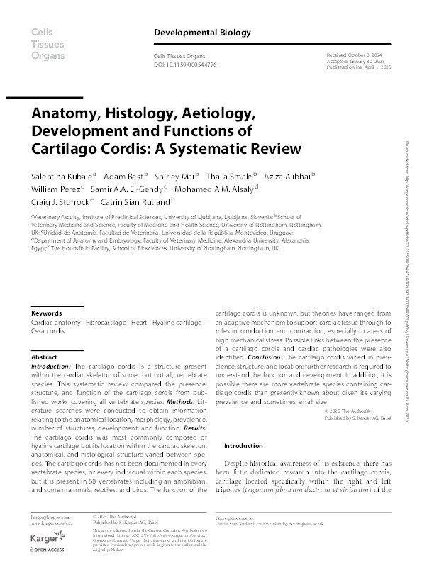 Anatomy, Histology, Aetiology, Development and Functions of Cartilago Cordis: A Systematic Review Thumbnail