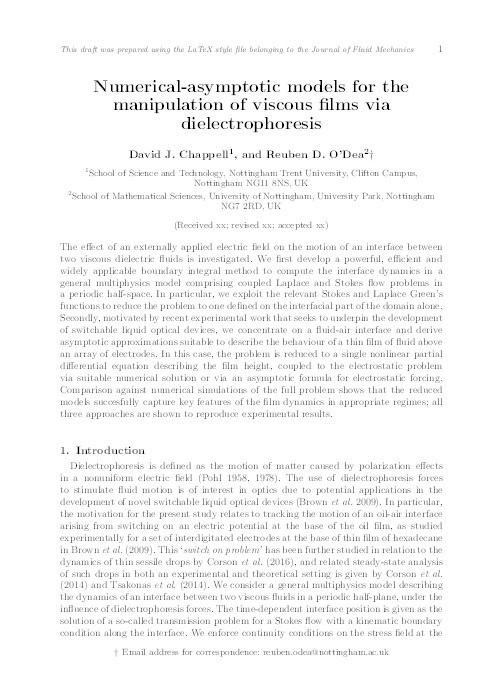 Numerical-asymptotic models for the manipulation of viscous films via dielectrophoresis Thumbnail