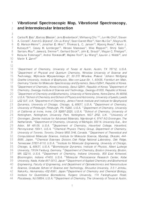 Vibrational Spectroscopic Map, Vibrational Spectroscopy, and Intermolecular Interaction Thumbnail