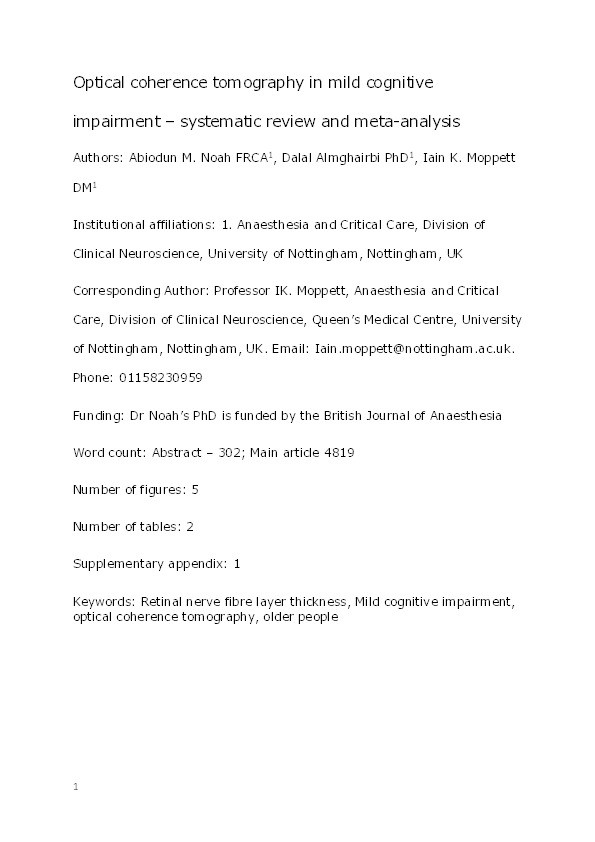 Optical coherence tomography in mild cognitive impairment – systematic review and meta-analysis Thumbnail