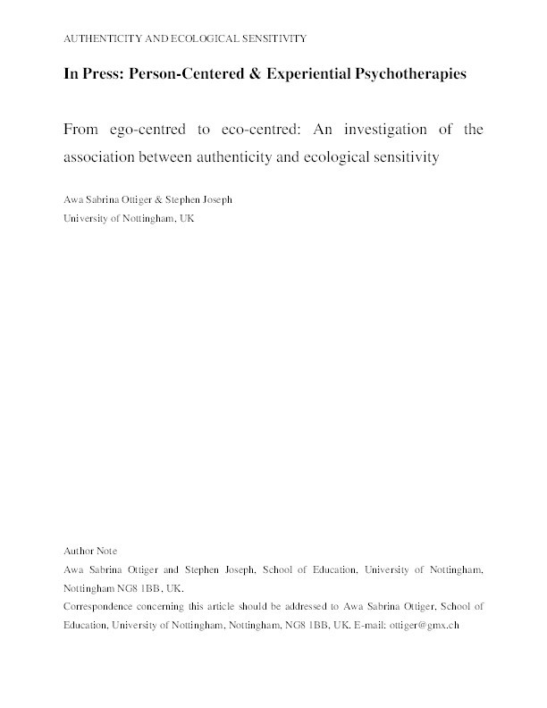 From ego-centred to eco-centred: an investigation of the association between authenticity and ecological sensitivity Thumbnail