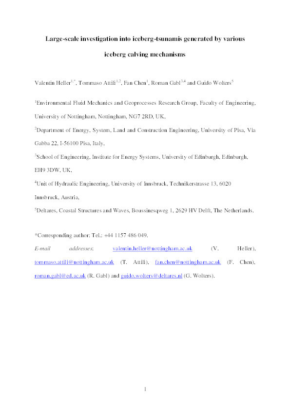 Large-scale investigation into iceberg-tsunamis generated by various iceberg calving mechanisms Thumbnail