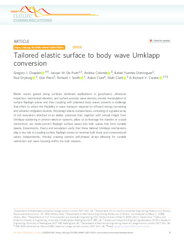 Tailored elastic surface to body wave Umklapp conversion Thumbnail