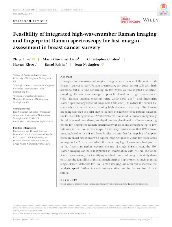 Feasibility of integrated high?wavenumber Raman imaging and fingerprint Raman spectroscopy for fast margin assessment in breast cancer surgery Thumbnail