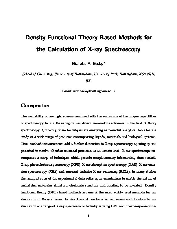 Density Functional Theory Based Methods for the Calculation of X-ray Spectroscopy Thumbnail