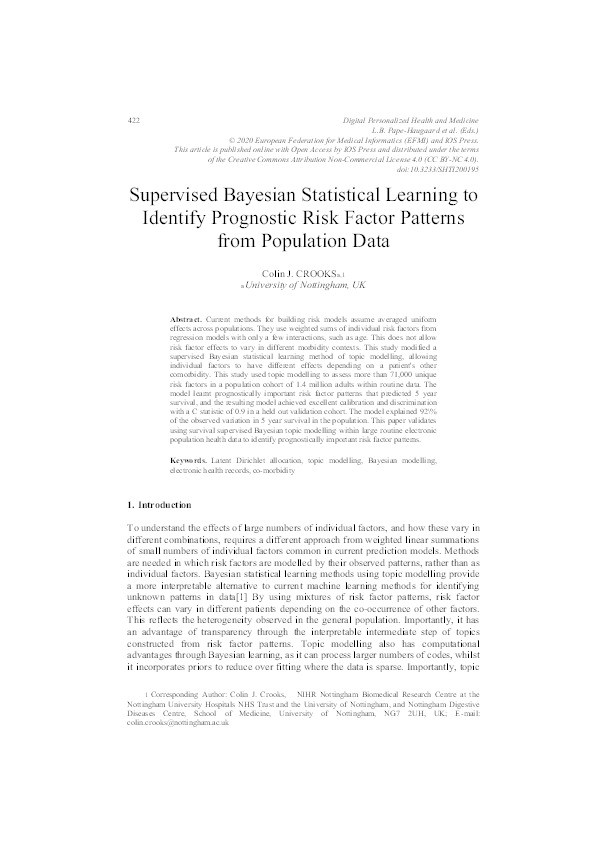 Supervised Bayesian statistical learning to identify prognostic risk factor patterns from population data Thumbnail