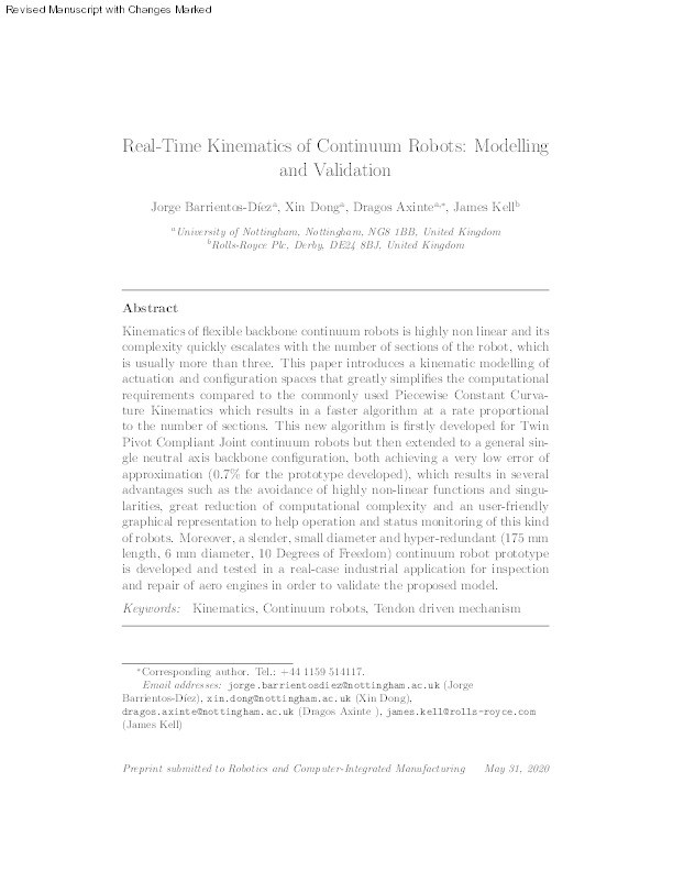 Real-Time Kinematics of Continuum Robots: Modelling and Validation Thumbnail