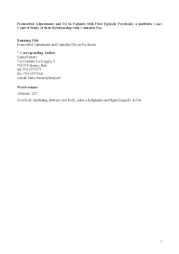 Premorbid Adjustment and IQ in Patients With First-Episode Psychosis: A Multisite Case-Control Study of Their Relationship With Cannabis Use Thumbnail
