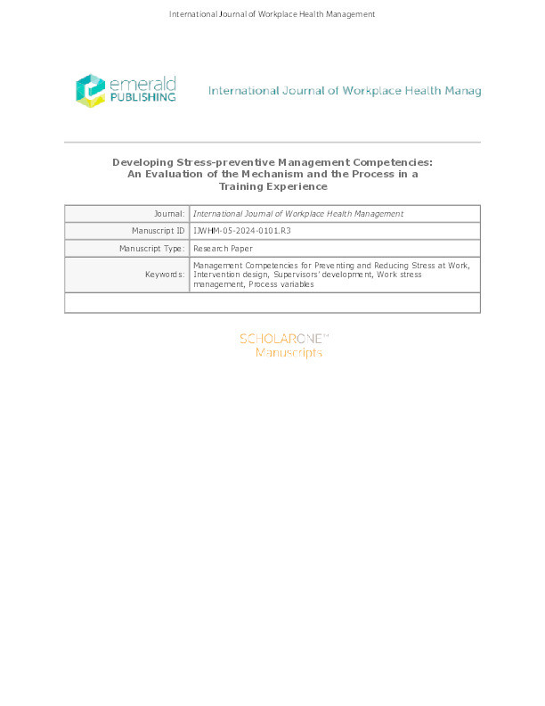 Developing stress-preventive management competencies: an evaluation of the mechanism and the process in a training experience Thumbnail