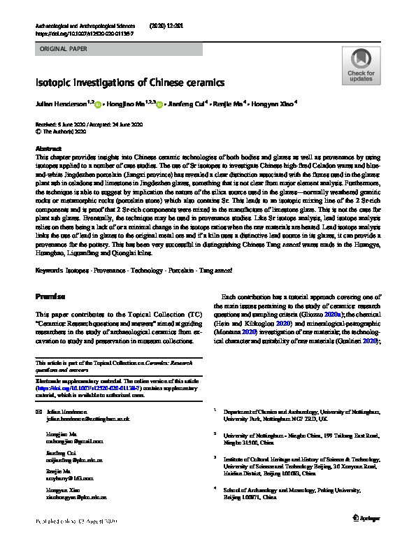 Isotopic investigations of Chinese ceramics Thumbnail