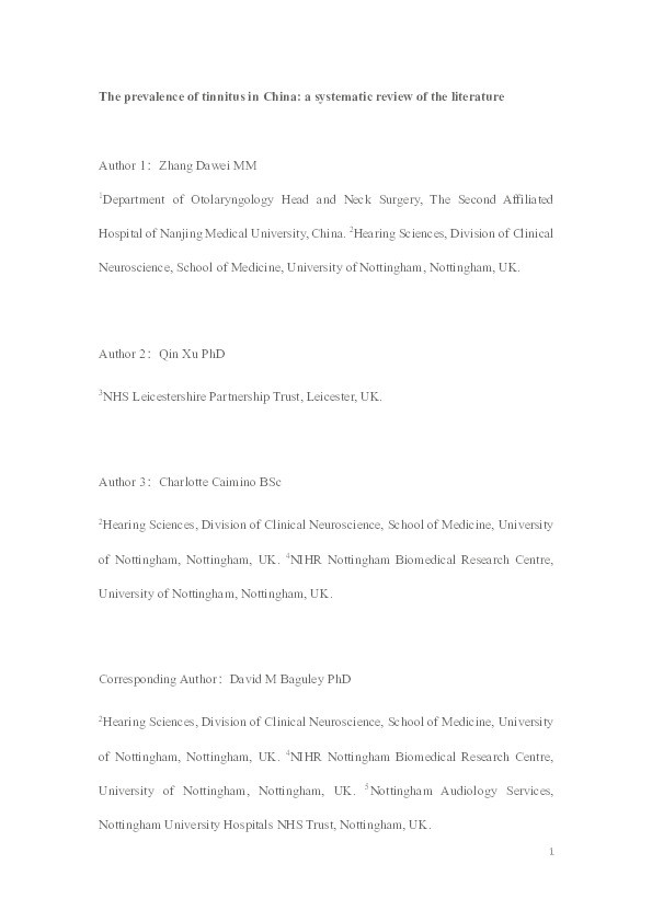 The prevalence of tinnitus in China: a systematic review of the literature Thumbnail