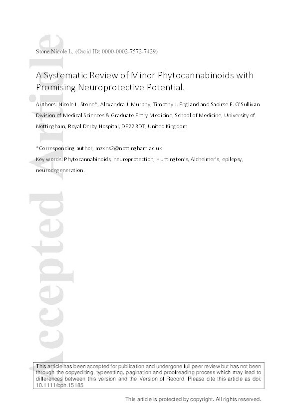 A Systematic Review of Minor Phytocannabinoids with Promising Neuroprotective Potential Thumbnail