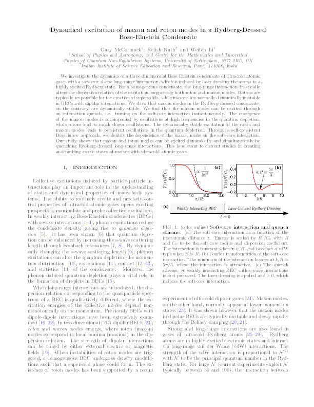 Dynamical excitation of maxon and roton modes in a Rydberg-dressed Bose-Einstein condensate Thumbnail