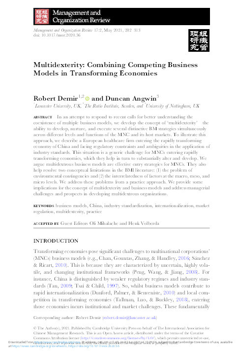 Multidexterity: Combining competing business models in transforming economies Thumbnail