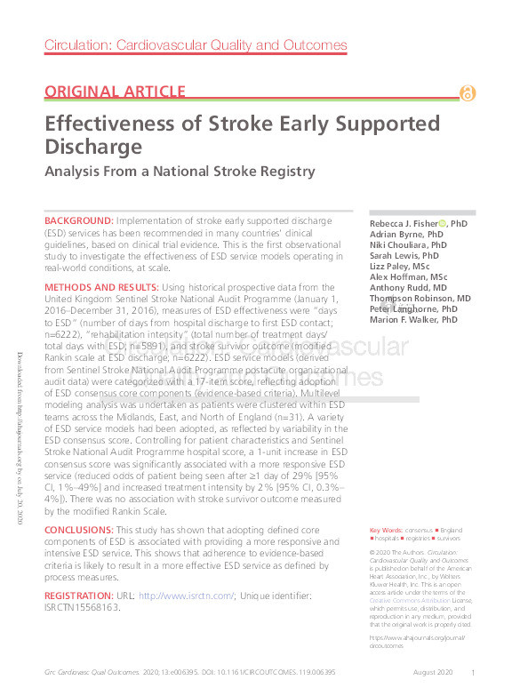Effectiveness of Stroke Early Supported Discharge: Analysis From a National Stroke Registry Thumbnail