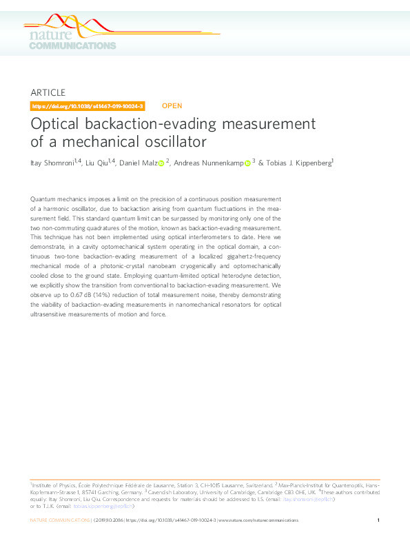 Optical backaction-evading measurement of a mechanical oscillator Thumbnail