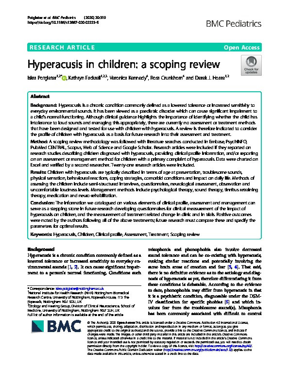 Hyperacusis in children: A scoping review Thumbnail