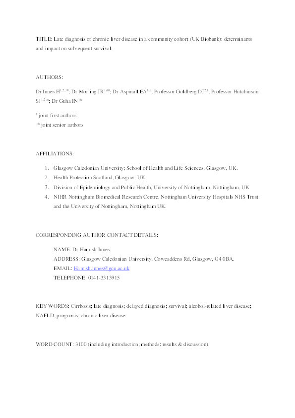 Late diagnosis of chronic liver disease in a community cohort (UK biobank): determinants and impact on subsequent survival Thumbnail