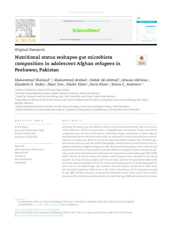 Nutritional Status Reshapes Gut Microbiota Composition in Adolescent Afghan Refugees in Peshawar, Pakistan Thumbnail