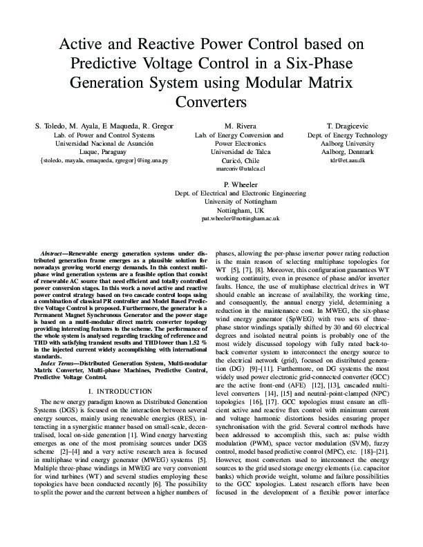 Active and Reactive Power Control based on Predictive Voltage Control in a Six-Phase Generation System using Modular Matrix Converters Thumbnail