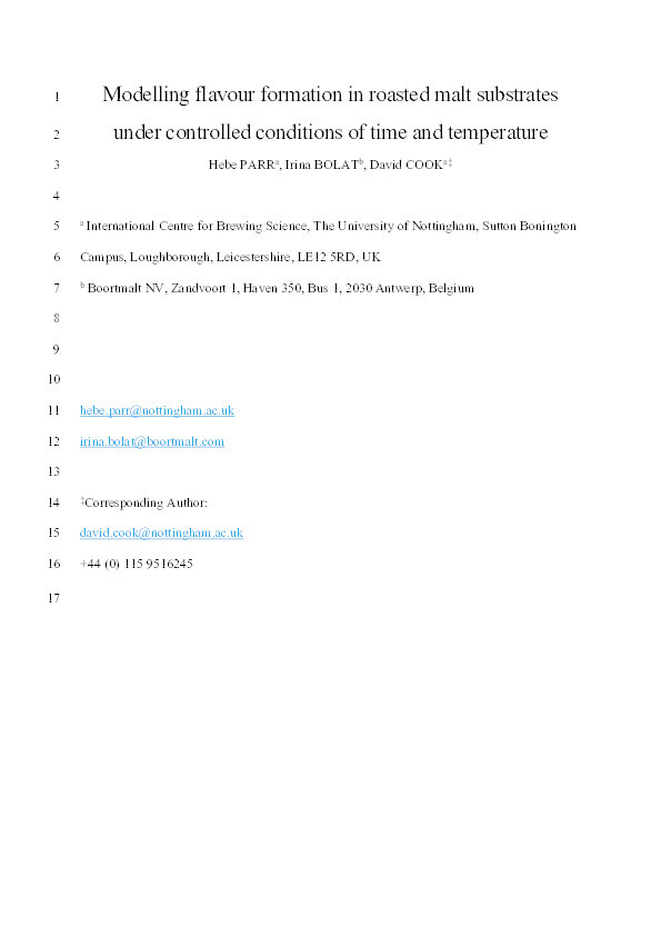 Modelling flavour formation in roasted malt substrates under controlled conditions of time and temperature Thumbnail