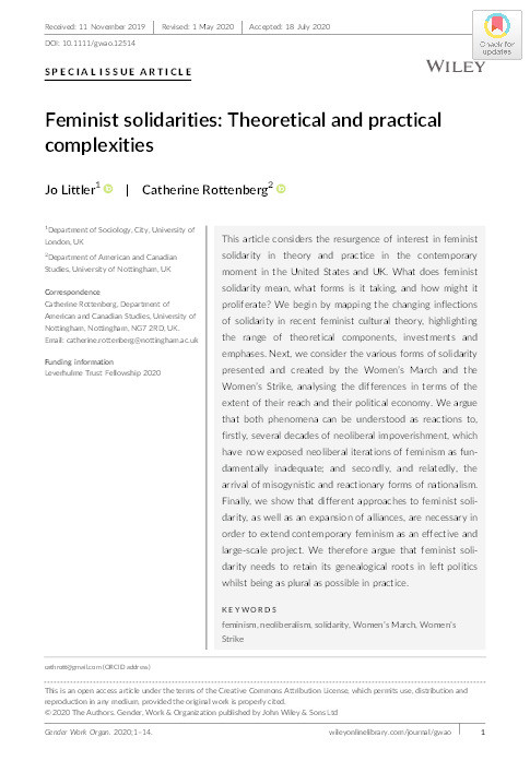 Feminist solidarities: Theoretical and practical complexities Thumbnail