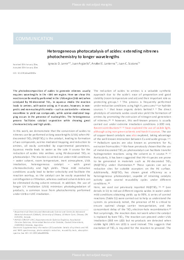 Heterogeneous photocatalysis of azides: extending nitrenes photochemistry to longer wavelengths Thumbnail