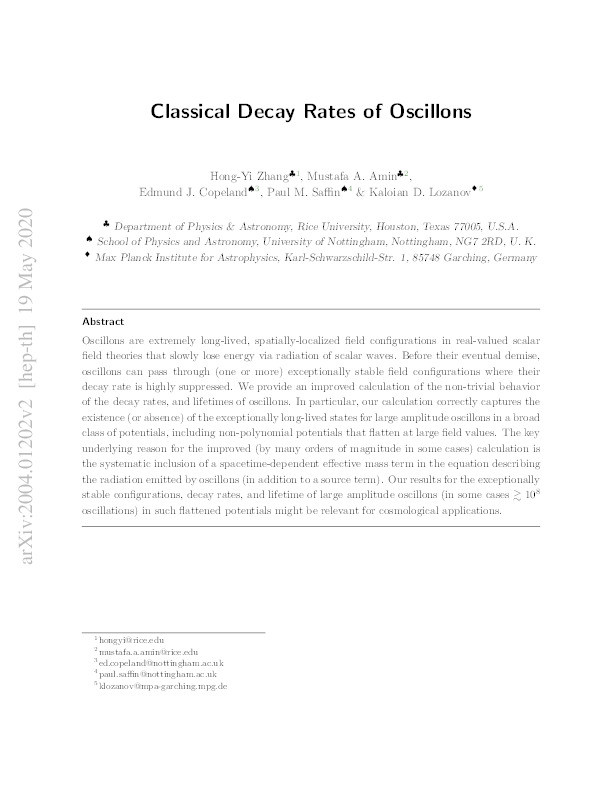 Classical decay rates of oscillons Thumbnail