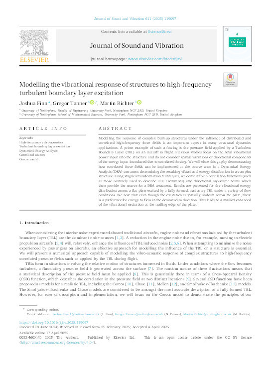 Modelling the vibrational response of structures to high-frequency turbulent boundary layer excitation Thumbnail