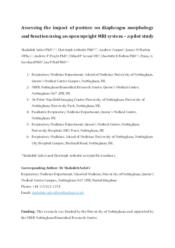 Assessing the impact of posture on diaphragm morphology and function using an open upright MRI system – a pilot study Thumbnail