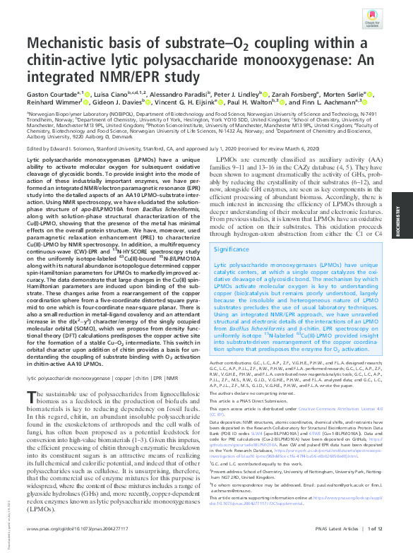 Mechanistic basis of substrate–O2 coupling within a chitin-active lytic polysaccharide monooxygenase: An integrated NMR/EPR study Thumbnail