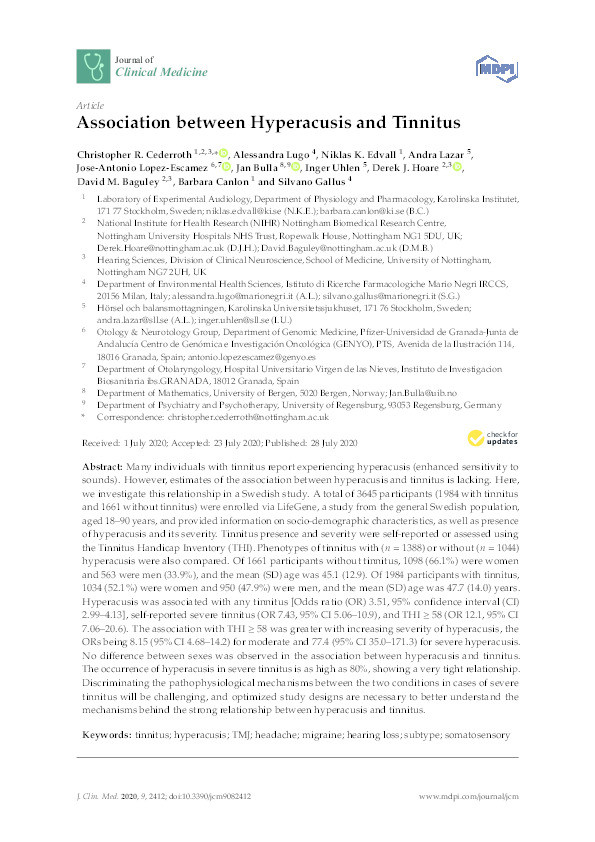 Association between Hyperacusis and Tinnitus Thumbnail