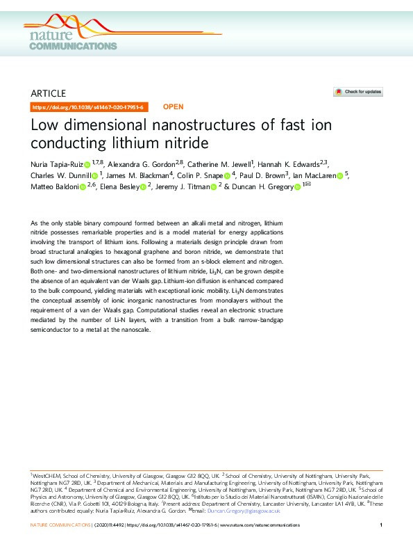Low dimensional nanostructures of fast ion conducting lithium nitride Thumbnail