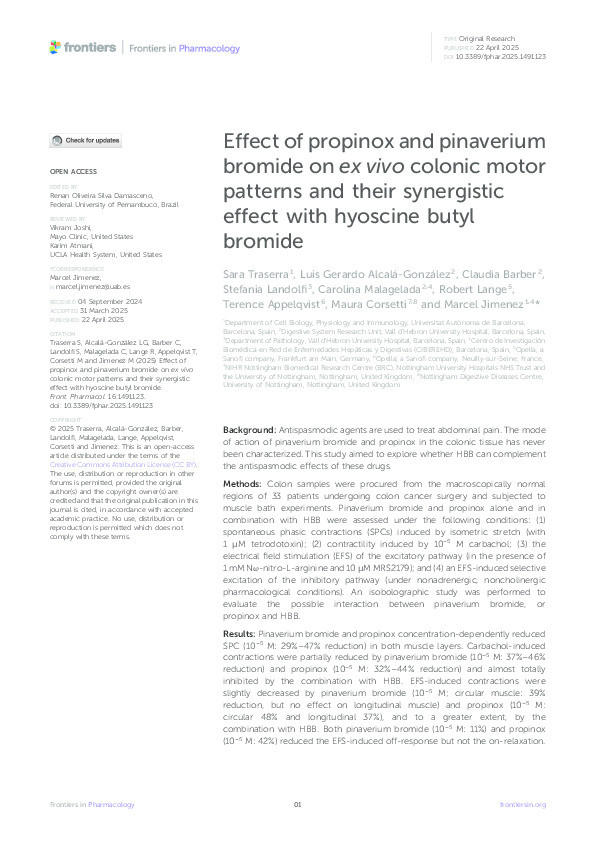 Effect of propinox and pinaverium bromide on ex vivo colonic motor patterns and their synergistic effect with hyoscine butyl bromide Thumbnail