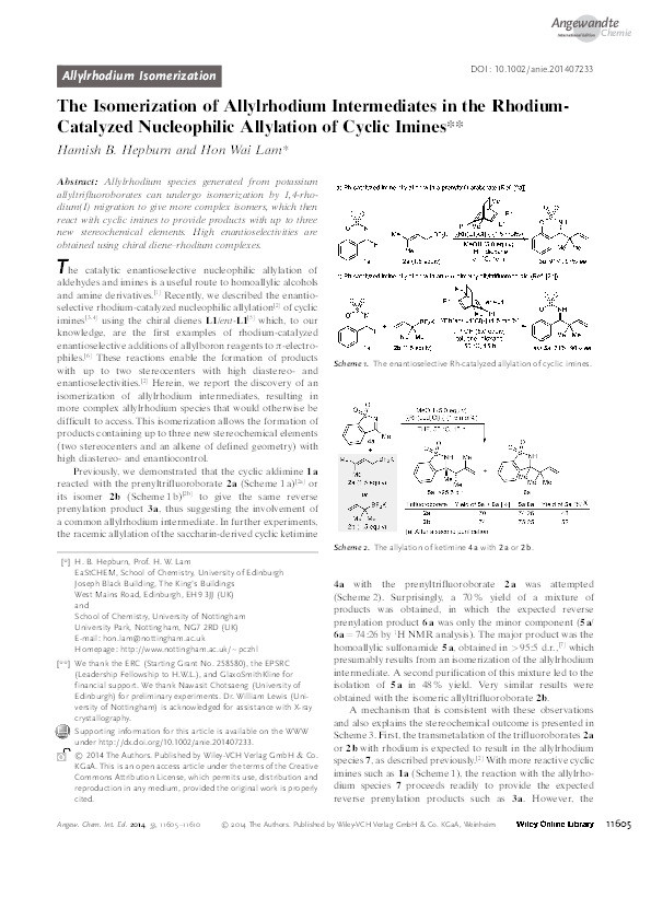 The Isomerization of Allylrhodium Intermediates in the Rhodium-Catalyzed Nucleophilic Allylation of Cyclic Imines Thumbnail
