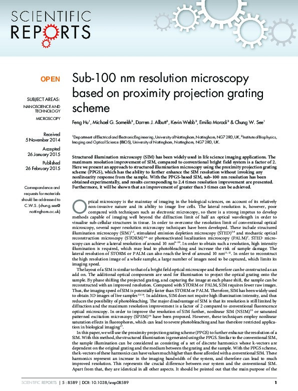 Sub-100 nm resolution microscopy based on proximity projection grating scheme Thumbnail