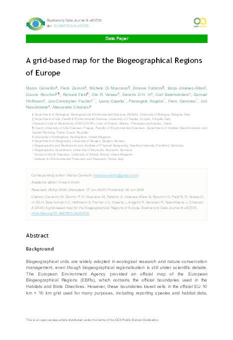 A grid-based map for the biogeographical regions of Europe Thumbnail