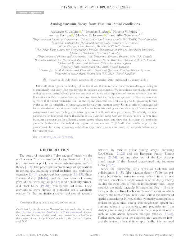 Analog vacuum decay from vacuum initial conditions Thumbnail