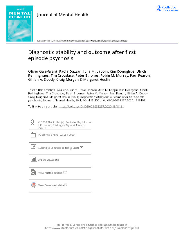 Diagnostic stability and outcome after first episode psychosis Thumbnail