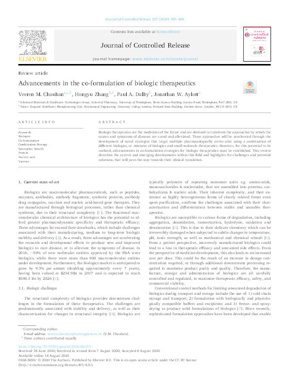 Advancements in the co-formulation of biologic therapeutics Thumbnail