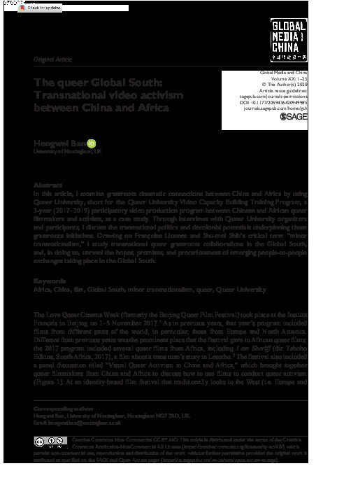 The queer Global South: Transnational video activism between China and Africa Thumbnail