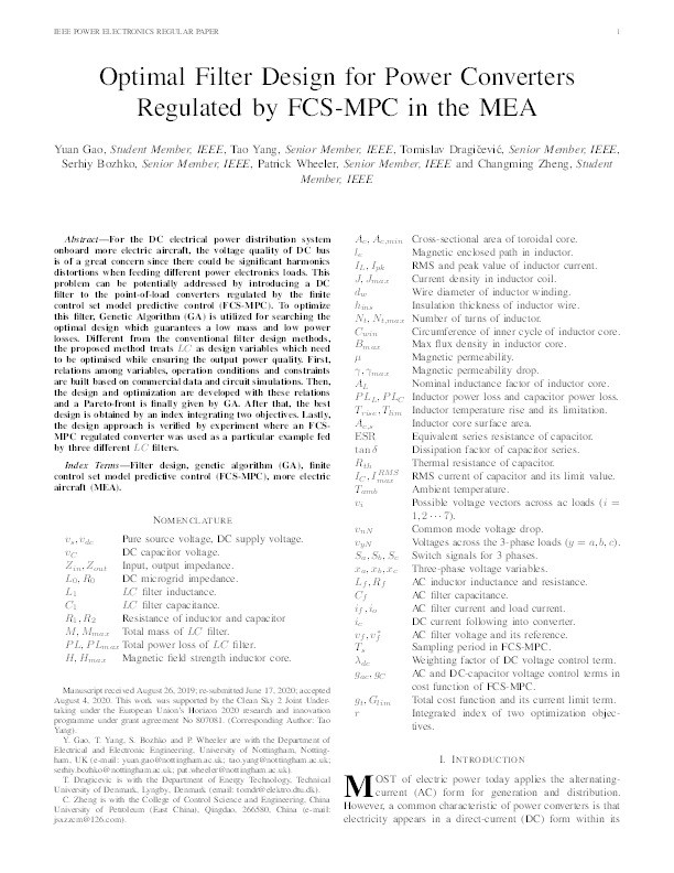 Optimal filter design for power converters regulated by FCS-MPC in the MEA Thumbnail