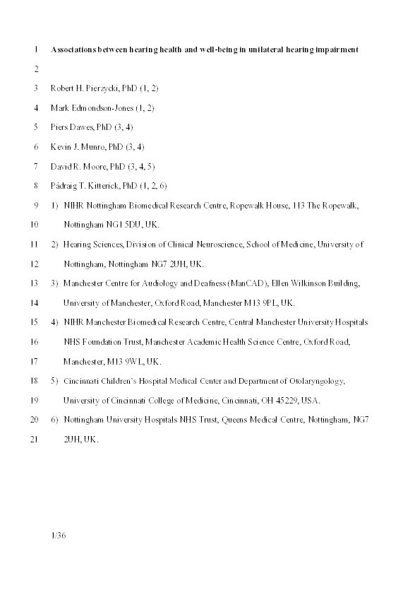 Associations Between Hearing Health and Well-Being in Unilateral Hearing Impairment Thumbnail