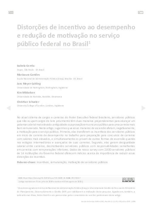 Distortions of incentive to performance and reduction of motivation in the federal public service in Brazil Thumbnail