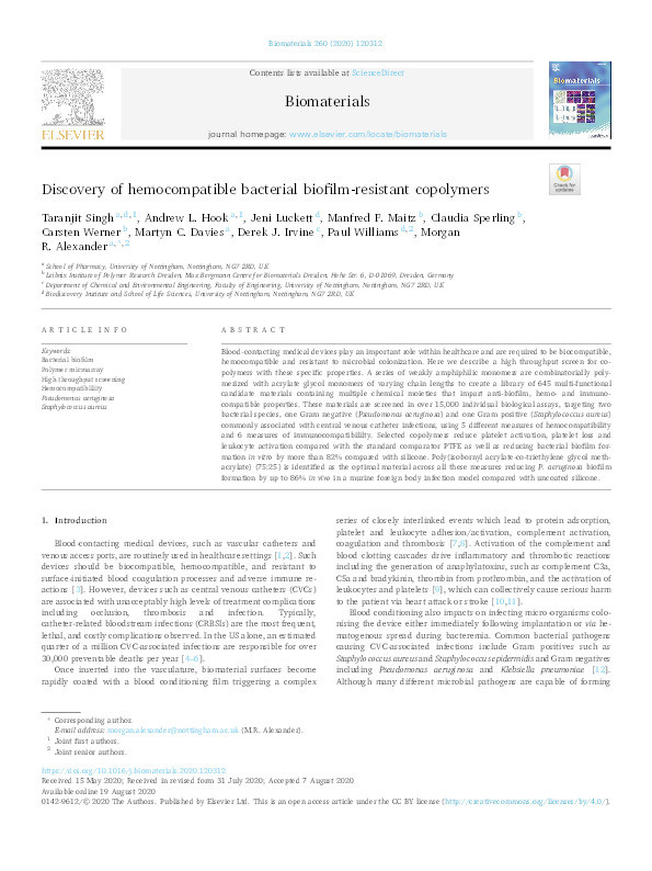 Discovery of hemocompatible bacterial biofilm-resistant copolymers Thumbnail